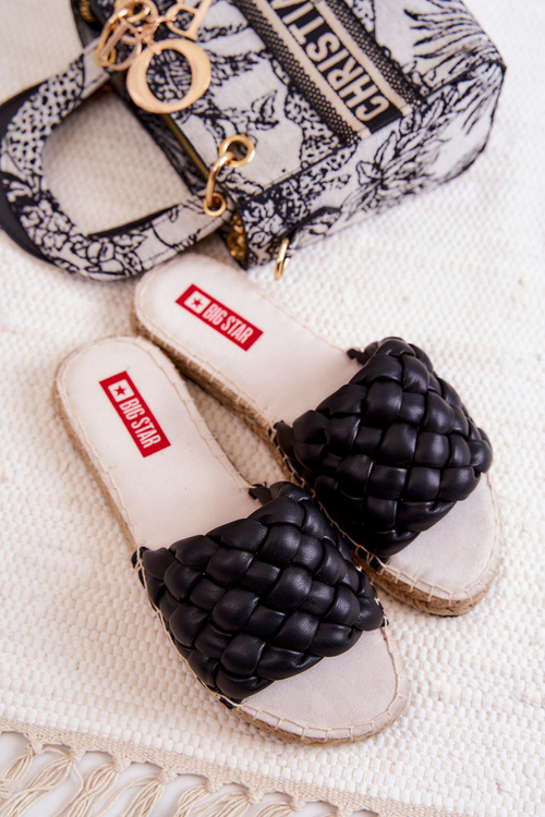 Kožené pletené pantofle Big Star JJ274919 Černá