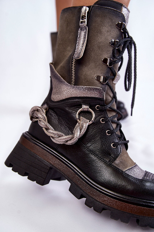 Kožené vysoké boty Workers Maciejka 05586-01 Černá a šedá