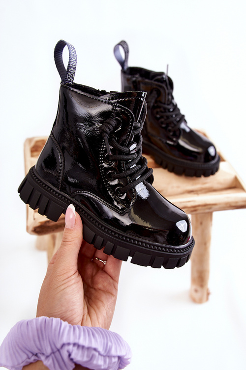 Lakované teplé boty černé Heidi