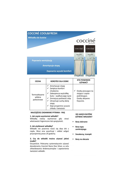 Coccine Thermoactive Insole Cool Fresh - Dry Feet