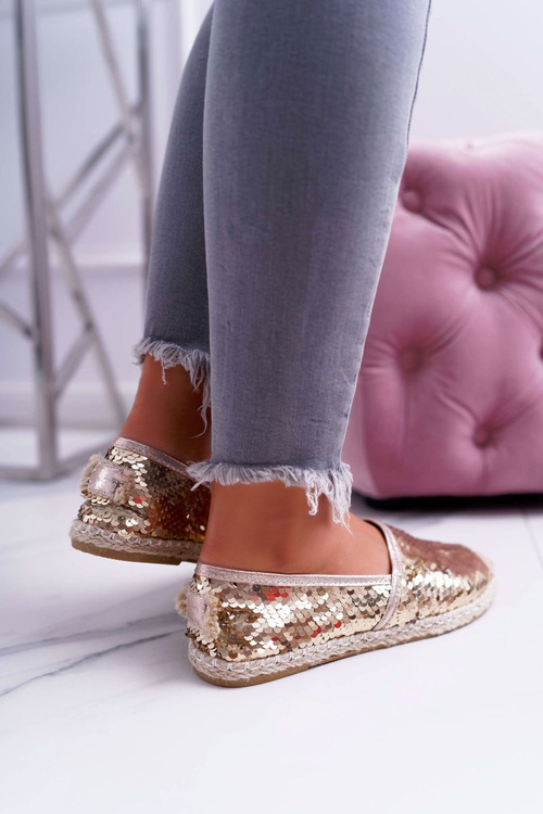 Ženské espadrilles lu boo zlaté flitre