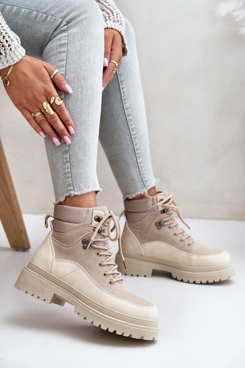 Béžové Dámske Šnurovacie Botky Rabaria