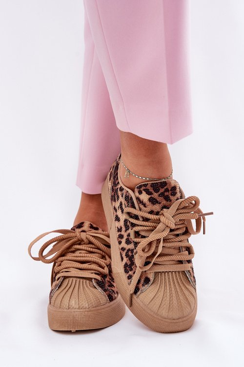 Dámské Tenisky Se Zdobením Na Platformě Leopardí Hnědé Eanneth