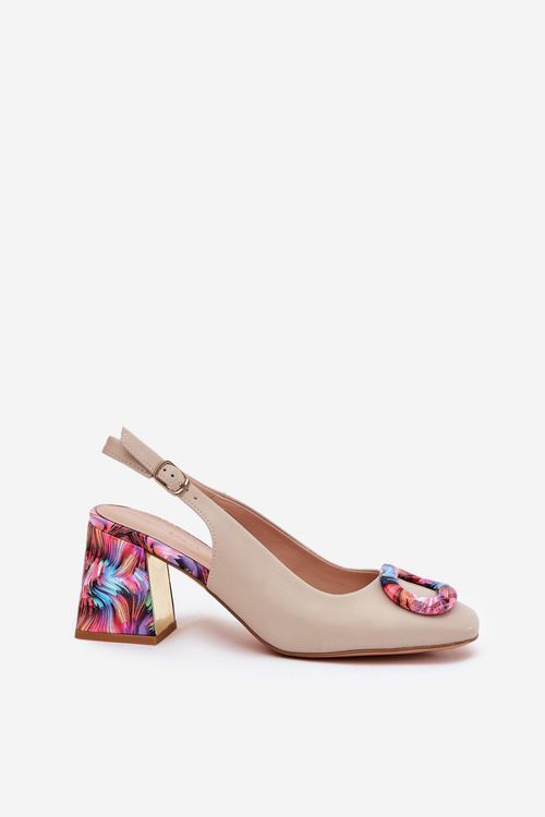 Kožené Dámské Sandály Na Podpatku D&A CR51-002 Béžové