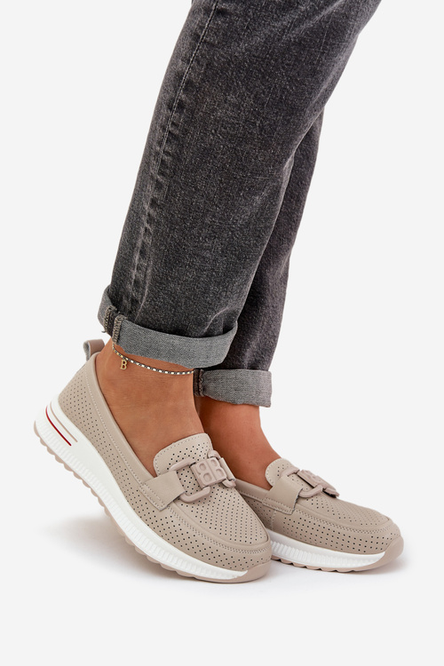 Dámske Kožené Mokasíny na Platforme S.Barski LR51-556 Béžové