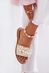 Dámske Plátenné Sandále S Dekoratívnymi Perlami Béžové Aricca