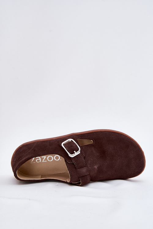 Semišové poltopánky barefoot dámske s prackou Zazoo N1261 čokoládové