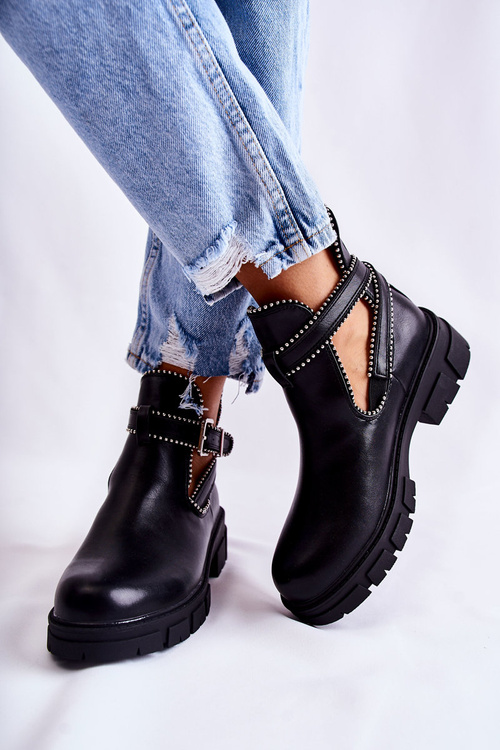 Dámské kožené kozačky s cvočky Černá Clares