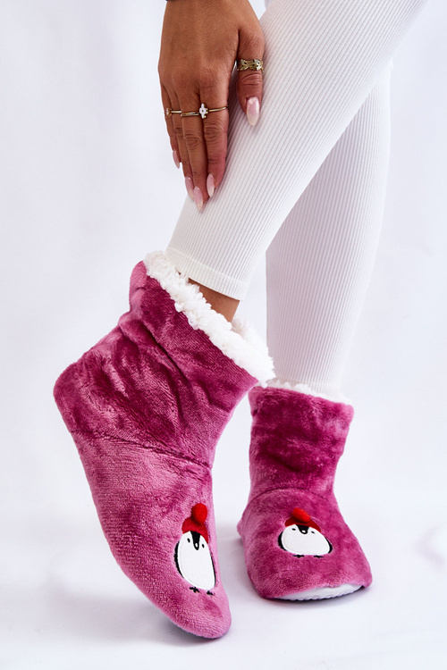 Dámské pantofle Teplé pantofle s tučňáky fialové