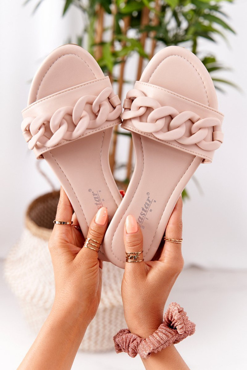 Kožené Nazouváky S řetězem Béžové Step By Step