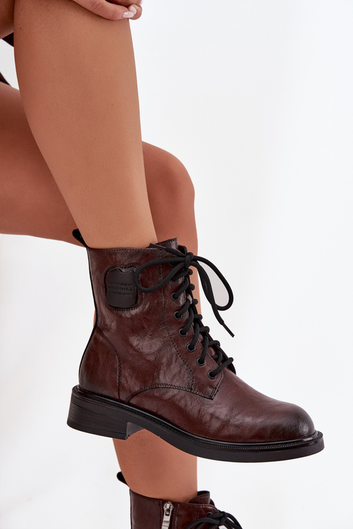 Kožené dámske pracovné čižmy s ozdobným detailom Maciejka K7180-01 hnedé