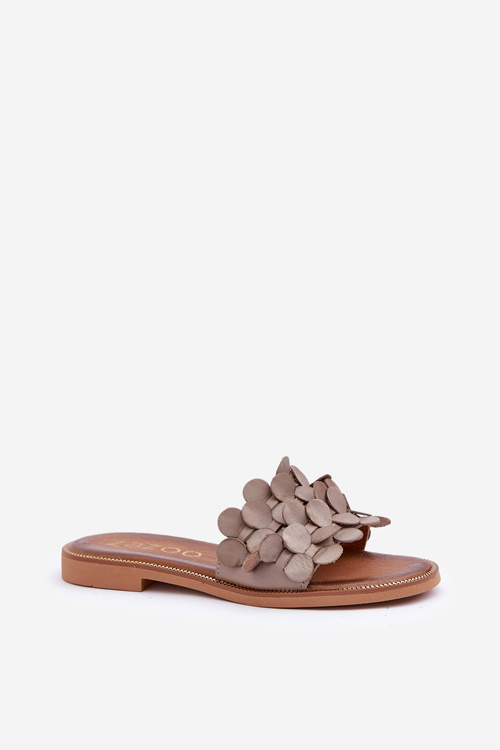 Zazoo 40381 Dámské Kožené Pantofle Na Plochém Podpatku Taupe