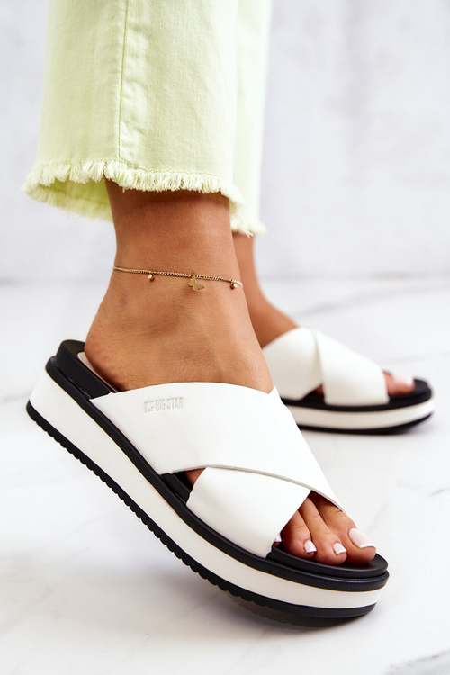 Kožené dámské pantofle Big Star JJ274723 Bílá