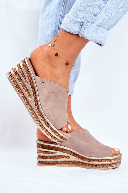 Kožené Klínové Nazouváky Cappuccino Nicole 2559