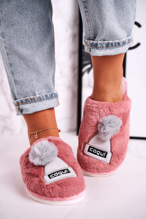 Dámské Kožené Pantofle S Kloboukem A Bambulí Práškově Růžove Keep Warm