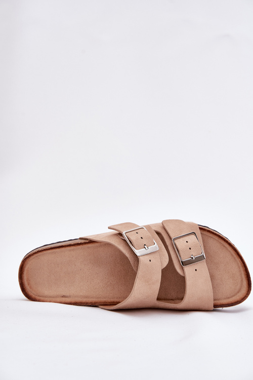 Dámské Pantofle Na Korek Platformě S Přezkami Béžové Evisolla