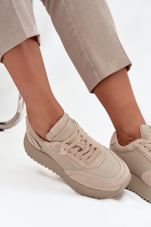 Kožené dámské tenisky na platformě Artiker 55C0021 béžové