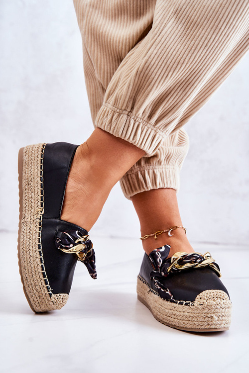 Dámské kožené espadrilky s efektním Černá Fancy