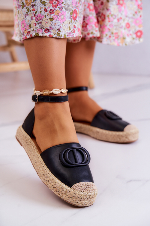 Kožené espadrilly s dekoráciou čierne Nells