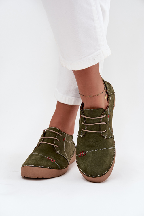 Kožené dámské polobotky s prošitím Artiker 57C2112 Zelené