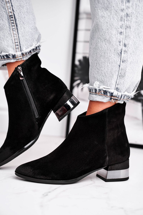 Dámské Kotníkové Boty Teplé Kožené černé Laura Messi 2207