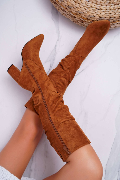 Dámské Kozačky Na Vysokém Podpatku Semišové Camel Bemma