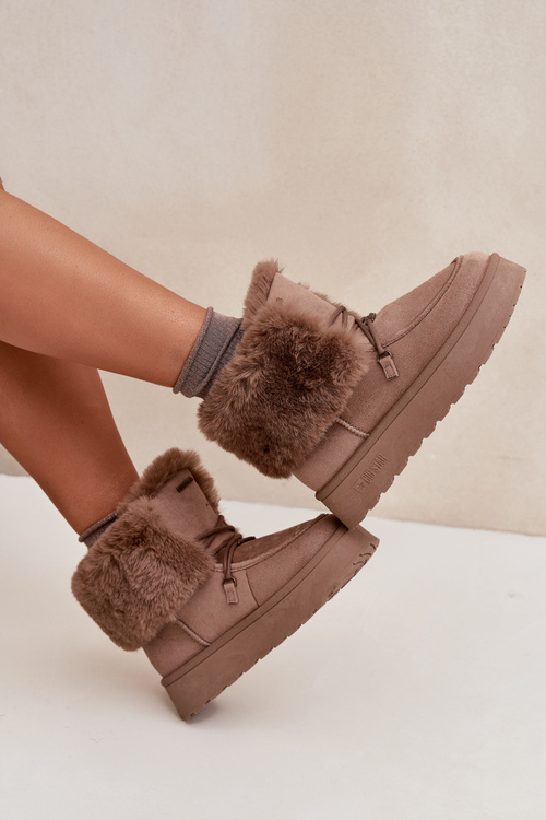 Dámské Sněhule Na Platformě S Kožíškem A Šněrováním Big Star SS274114 Béžové