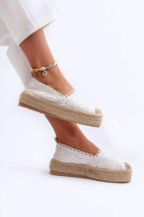 Dámske biele čipkované espadrilky na platforme Elarose