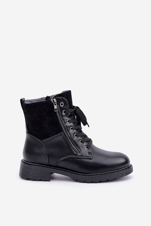 Zateplené boty na plochém podpatku eko kůže černé Naoise