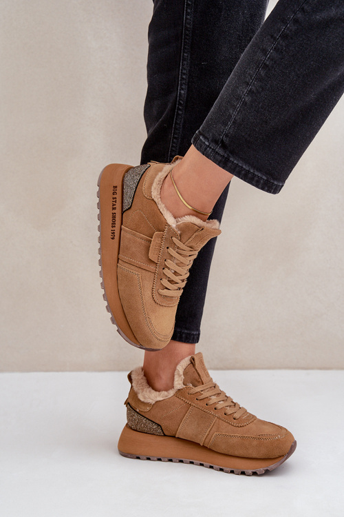 Dámské Tenisky S Kožíškem A Lesklým Elementem Big Star OO274578 Hi-Poly System Camel