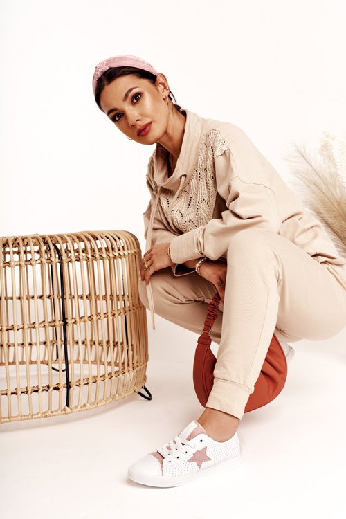 Dámské Kožené Tenisky S Hvězdou BIG STAR DD274691 Bílo-Růžové