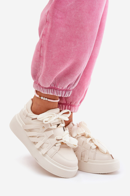 Eko Kožené Tenisky Na Platformě Béžové Penolle