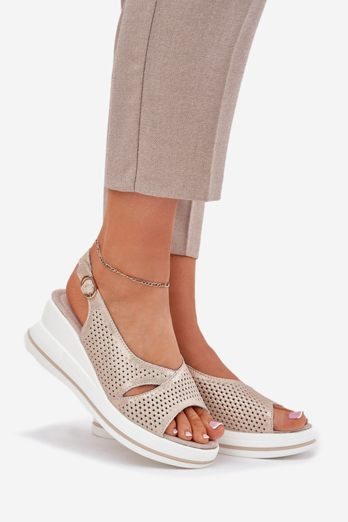 Dámské Kožené Sandály Na Klínu S.Barski LR51-660 Zlaté