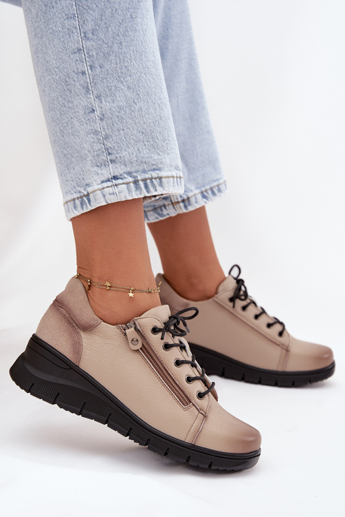 Kožené dámské polobotky na platformě Vinceza 39964 béžové