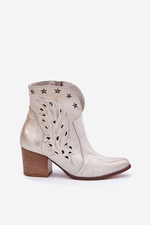 Dírové Kožené Cowboy Boty Na Podpatku Zlaté Prošoupané Lewski 3613