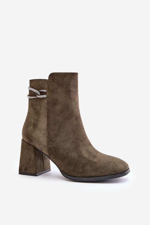 Zateplené dámské boty na podpatku z ekologické semišové tmavě zelené Saivia