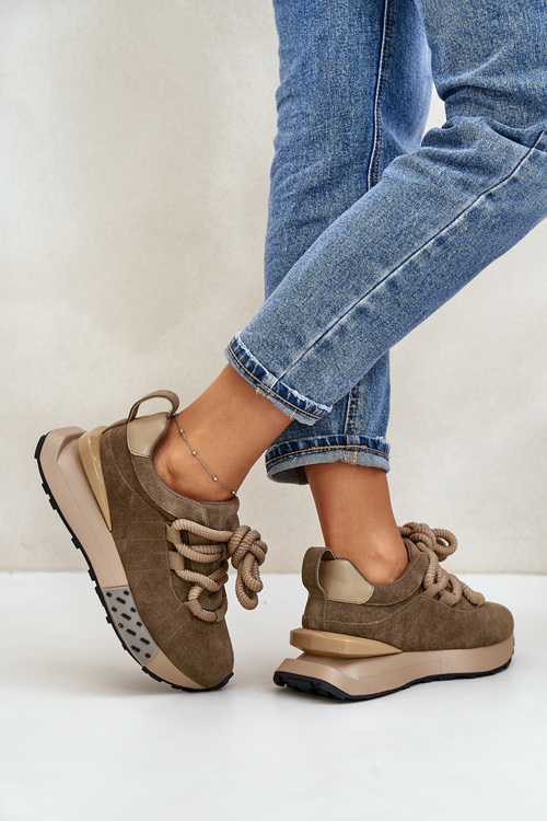 Dámské Semišové Sneakersy Na Platformě S Hrubým Šněrováním Artiker 54C1466 Světlehnědé