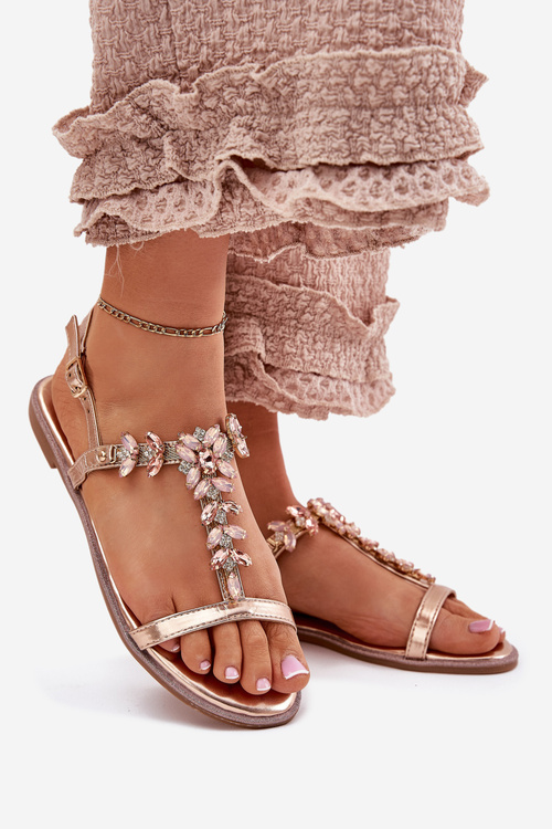 Dámské Plné Sandály S Krystaly Růžově Zlato Saane