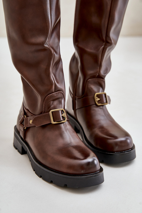 Zateplené dámské kozačky na zip z eko kůže hnědé Tialethe