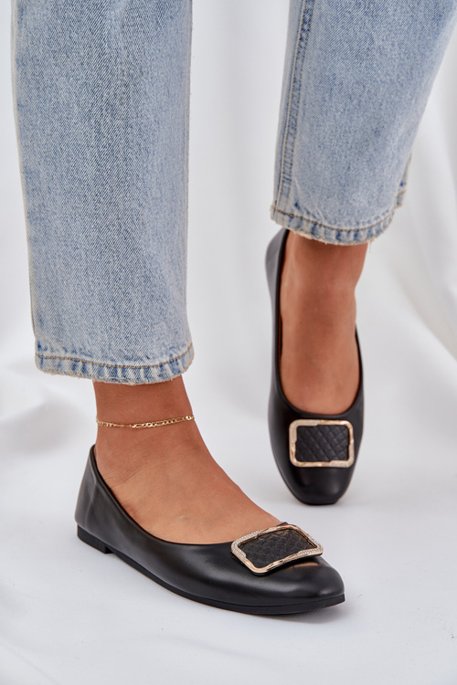 Eko kožené baleríny so zdobením čierne Tulnelia