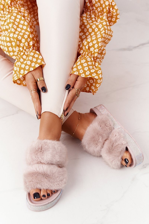 Nazouváky Na Platformě S Kožešinou Se Zirkony Béžové Wow!