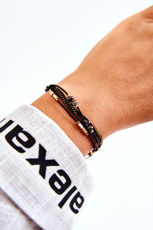 Dámsky náramok nastaviteľný čiernymi kryštálmi