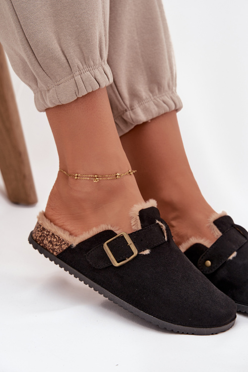 Dámské pantofle s kožešinou s klipem Černé Sylisse