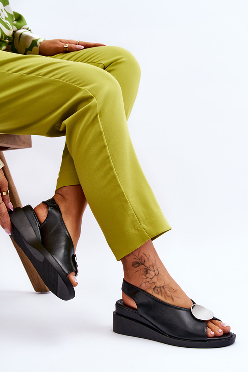 Dámske kožené sandále na klinoch čierna spravodlivosť