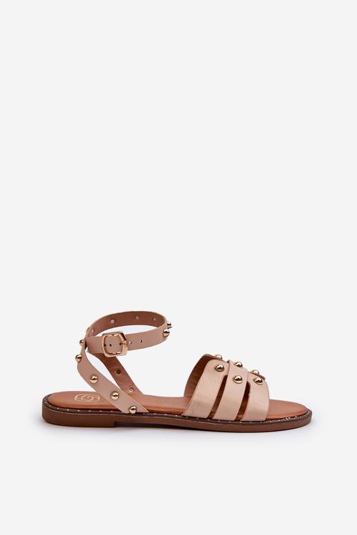 Ozdobené dámské sandály na ploché podrážce béžové Ianaera