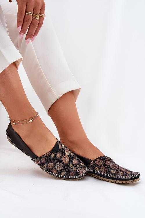 Kožené Vzorované Baleríny Maciejka T1929-71 Čierne