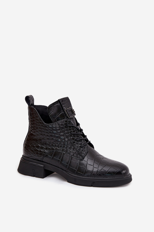 Kožené čižmy s ozdobným reliéfom Izolované Vinceza 66815 Čierne