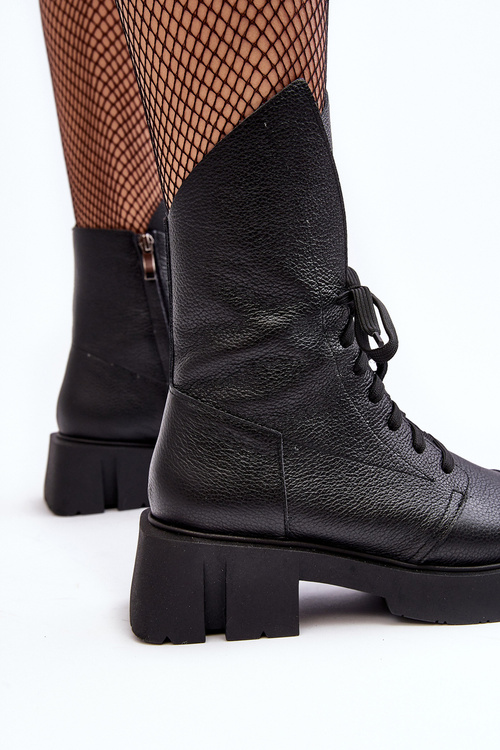 Dámske kožené topánky pracovníci na masívnom byte -zakotvení Zazoo 976a Black