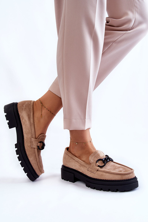 Dámske semišové topánky Loafer la.fi béžové vŕby