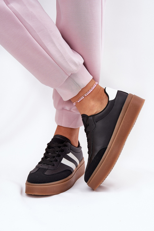 Dámské tenisky na platformě z eko kůže černé Elaraven